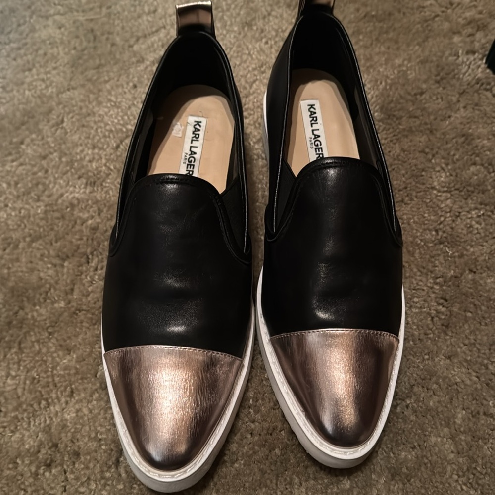 Karl Lagerfeld Paris Caralee slip-on cap toe leather shoes women in size 7M - Picture 2 of 7